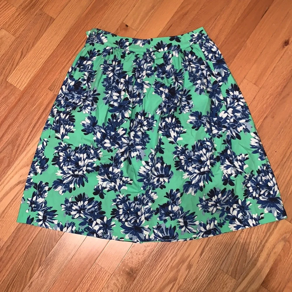 J. Crew NWOT❗️Patio Green Blue Floral Skirt